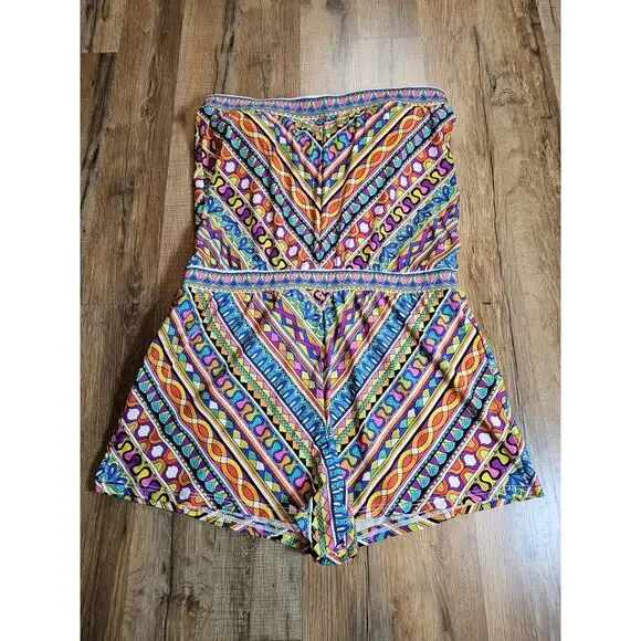 Trina Turk Peruvian Stripe Romper Swim Cover-Up Women’s S Strapless Tropical - Picture 7 of 9
